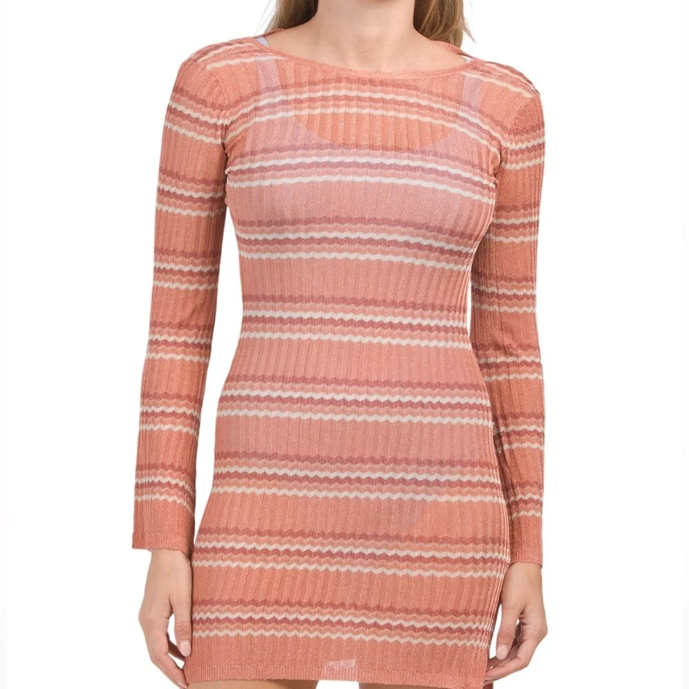 NWT l*space Waloma Tunic Shimmery Chevron‎ Peach Orange Swim Cover Up XL